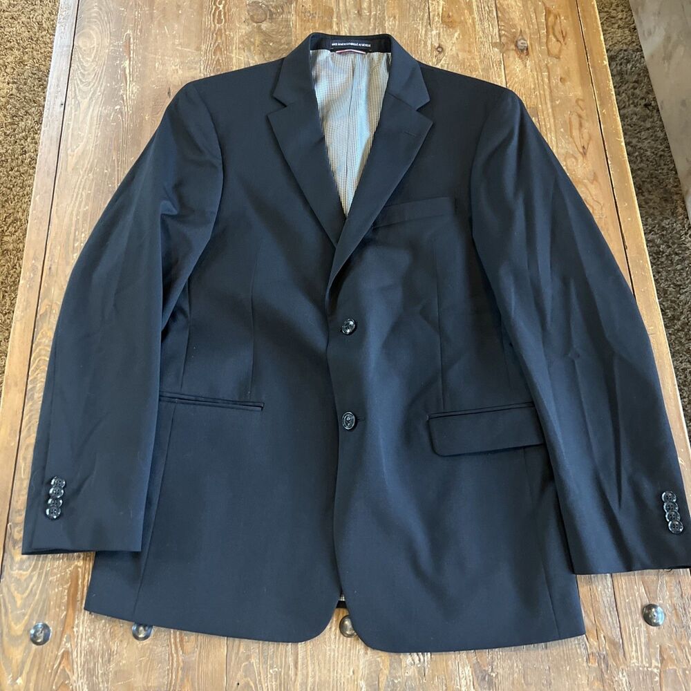 Tommy Hilfiger Mens Black 2 Button Wool Poly Blend Blazer Sport Jacket Size 40R